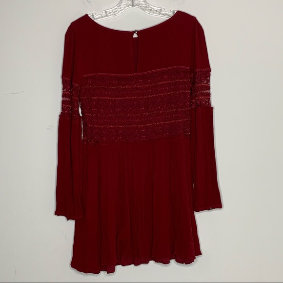 Free People Burgandy Boho Knit Lace Detail Dress - Picture 14 of 14